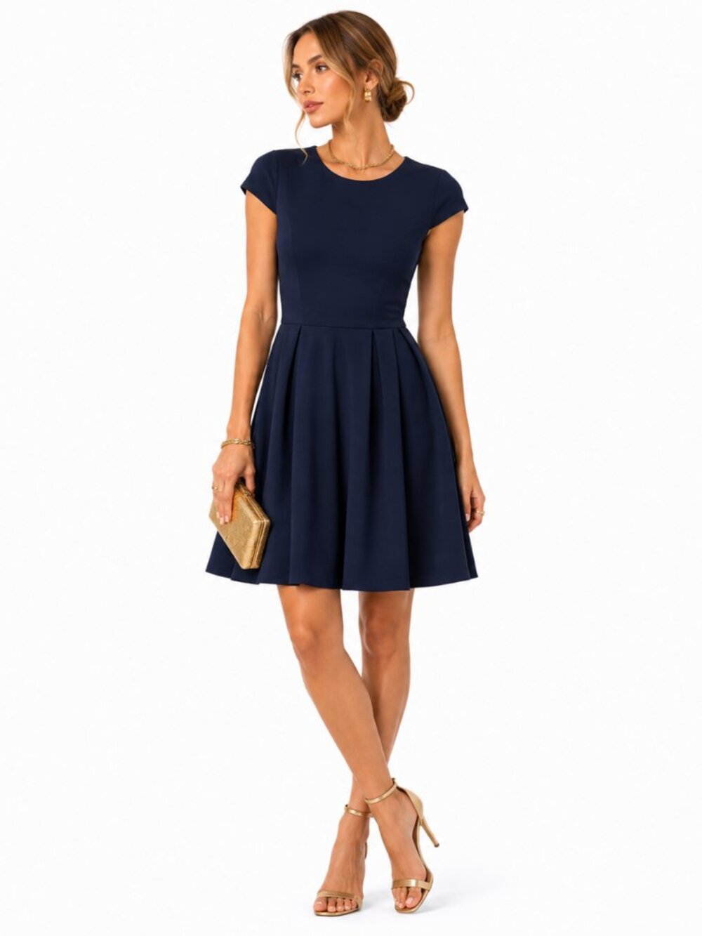 Belle Badgley Mischka Dress Womens 4 Navy Fit Flare Cocktail Wedding Guest